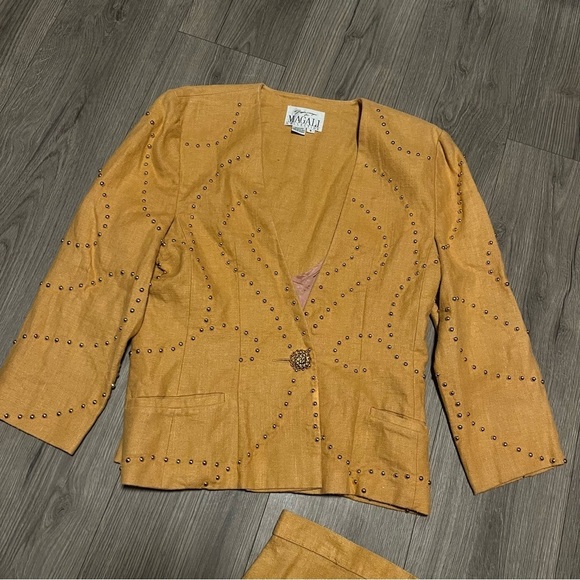 Vintage Magali Collection Two Piece Skirt Blazer Goldenrod Gold Buttons Size 8 - Picture 3 of 12